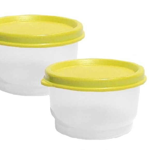 Tupperware 4 Ounce Snack Cups Set of 2 with Yellow Green Seals 4oz Lunch Box Set - Picture 2 of 10